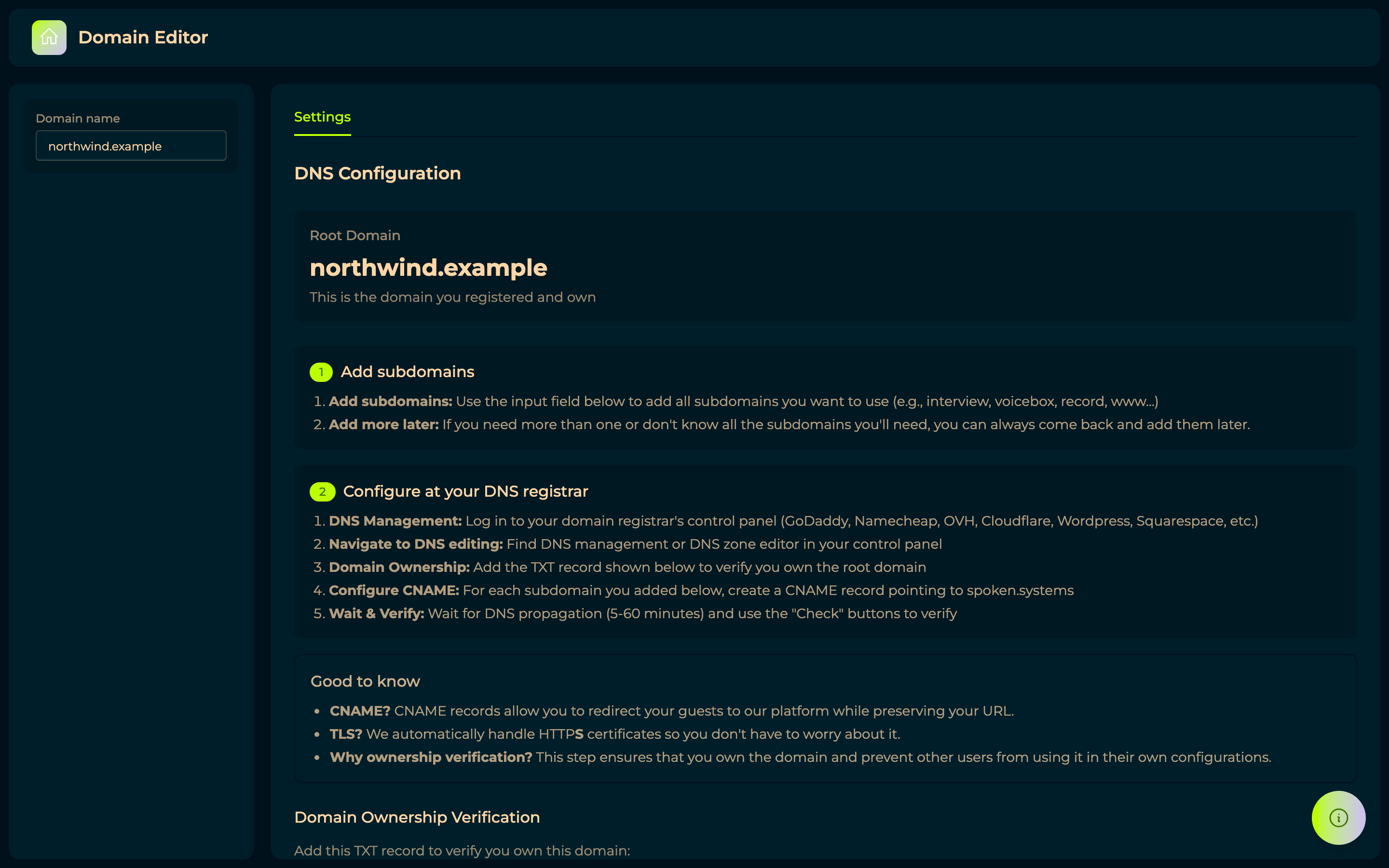 The domain editor