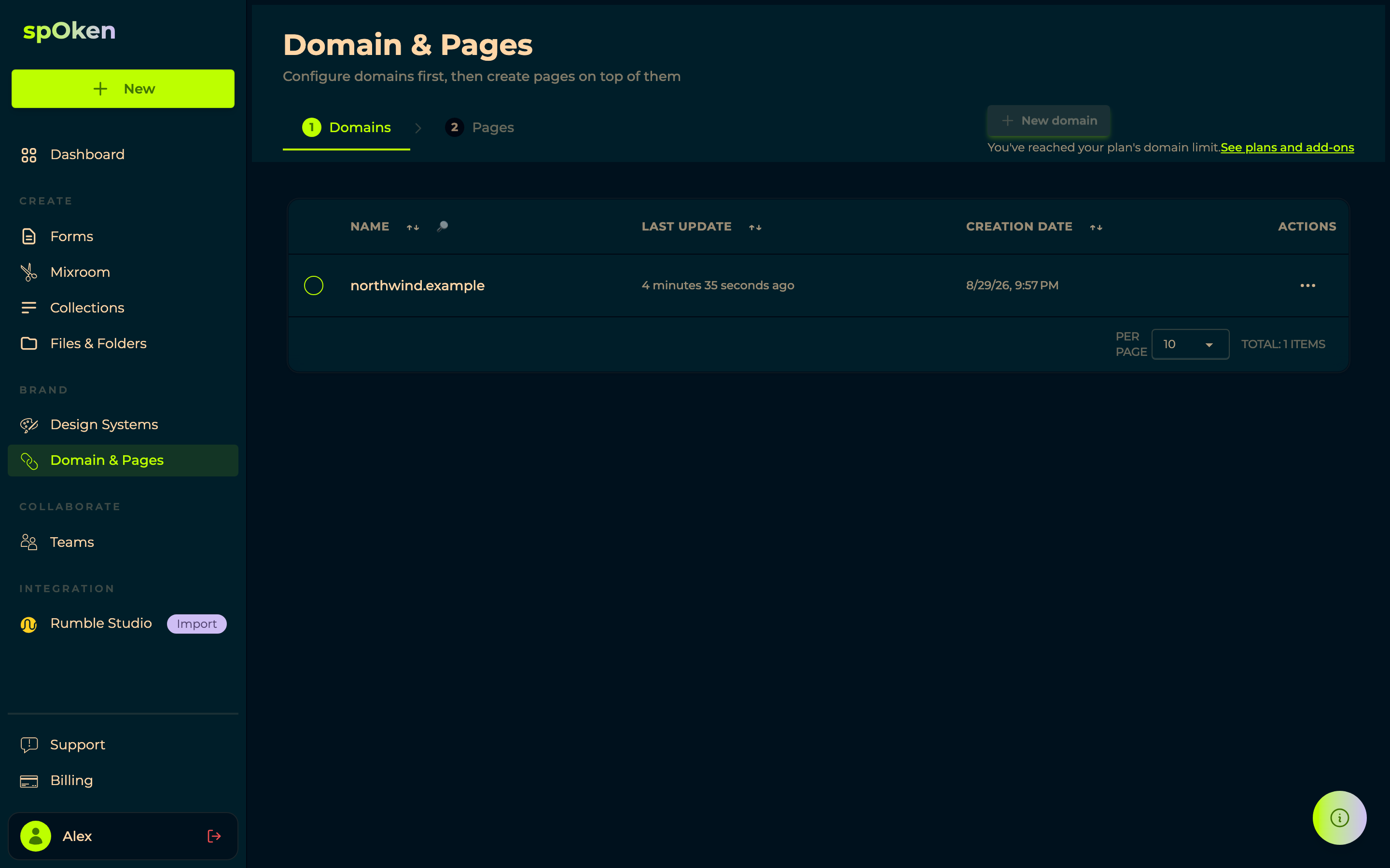 The Domains step