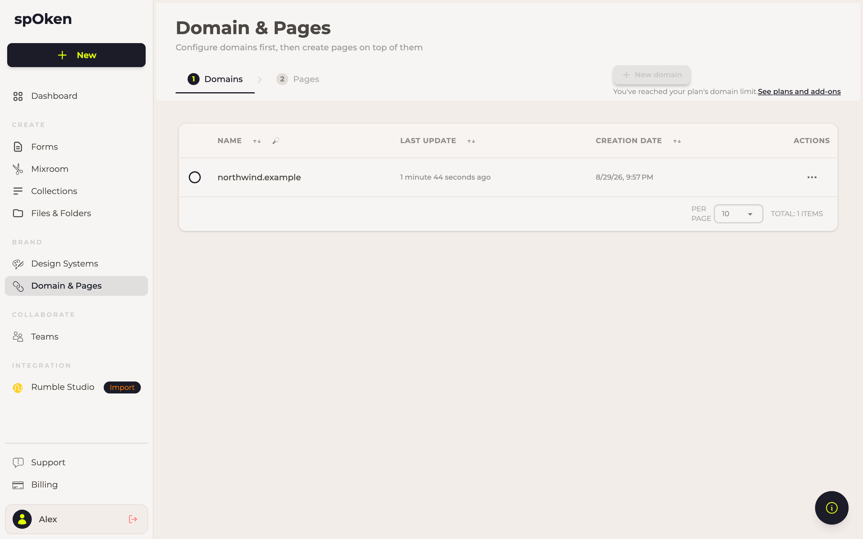 The Domains step