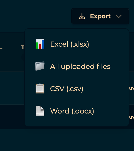 The Export menu